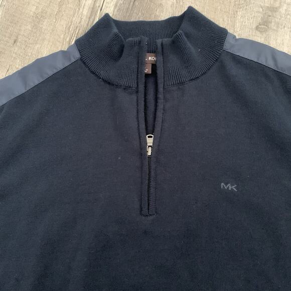 Michael Kors Sweater Mens XL 1/4 Zip Pullover Blue Tight Knit Nylon Shoulders - Picture 1 of 6